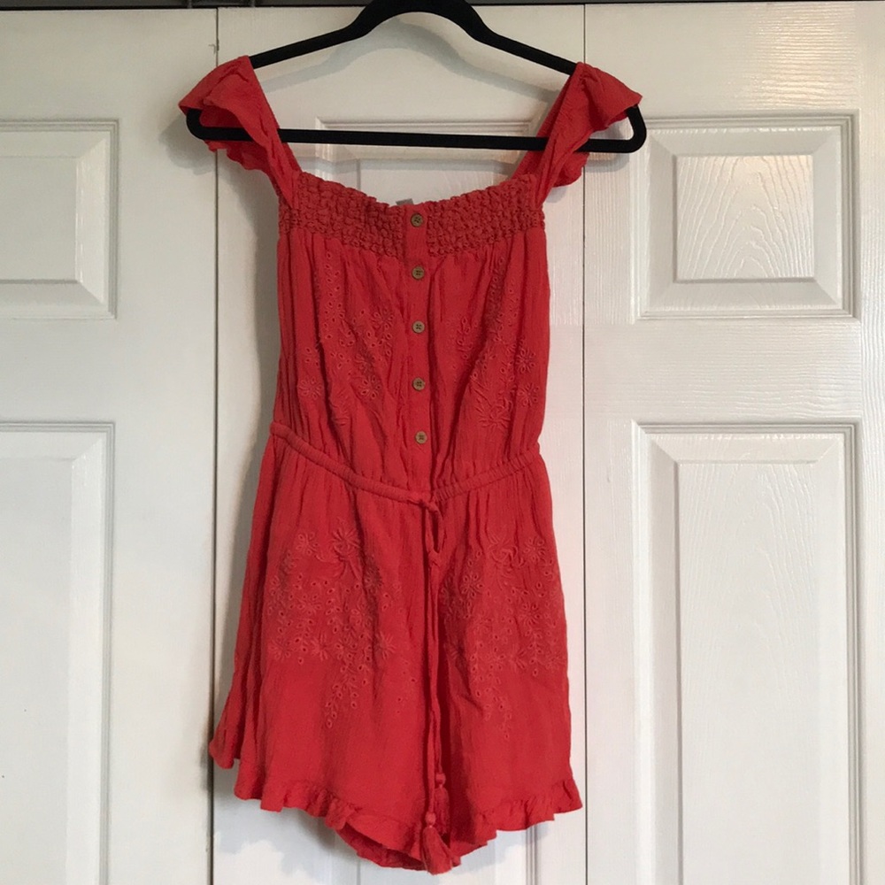 American Eagle Coral Off-The-Shoulder Romper